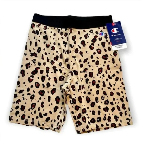 Champion Women's Authentic Logo Biker Shorts Leopard All Over Print (M5689P) S