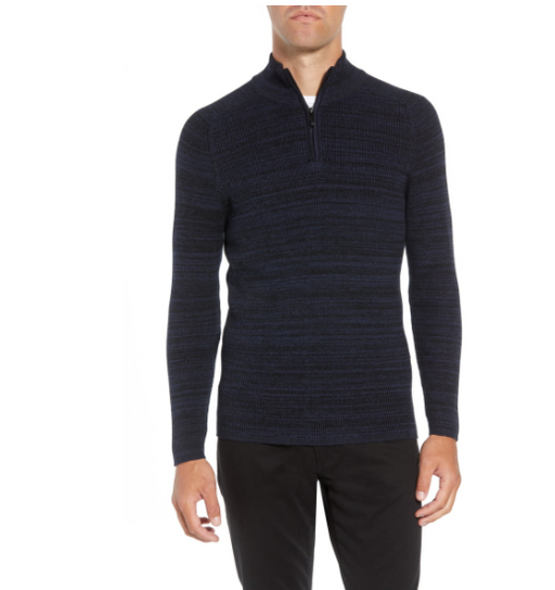 Vince Camuto Men's Quarter Zip Mock Neck Sweater In Navy Size M $145