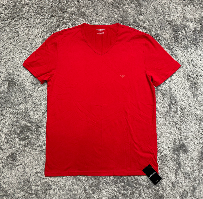 Emporio Armani men's  soft cotton V neck underwear T-shirt size L in red
