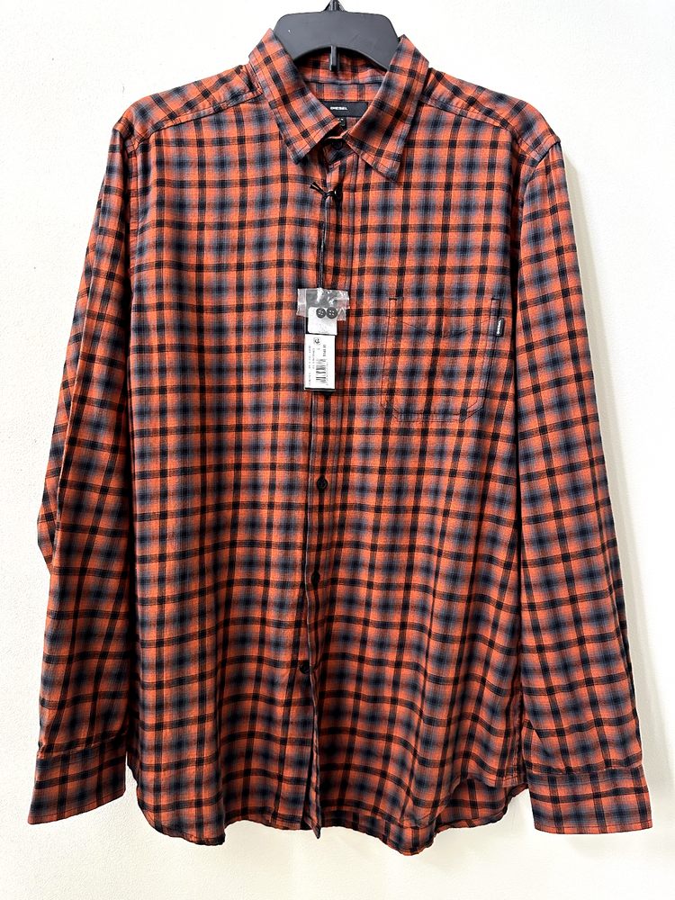 Diesel Men's Checked Long Sleeve Button Up Shirt In Burnt Orange Size L $148
