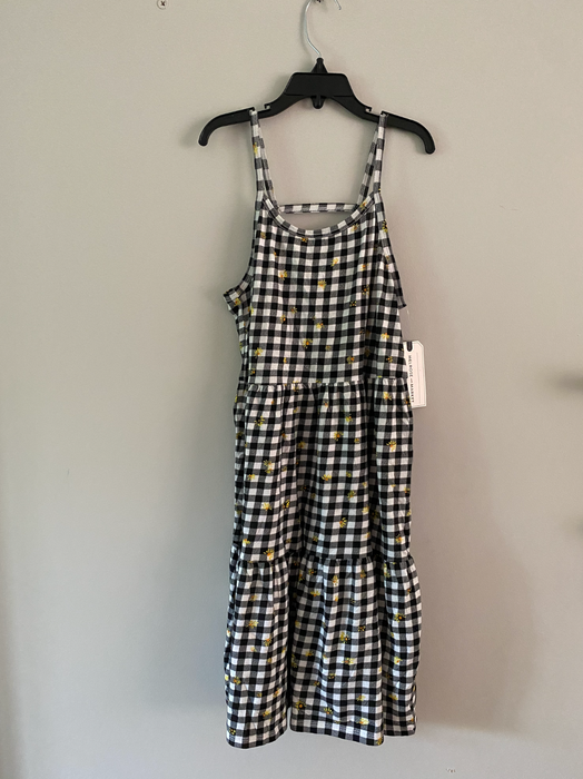 Melrose And Market Girls Tiered Strappy Dress In Daisy Gingham Grey Size L 10-12