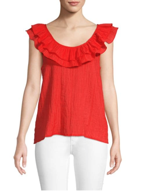 Endless Rose Women's Scoop Ruffle Neck Flounce Top In Orange Size S $69