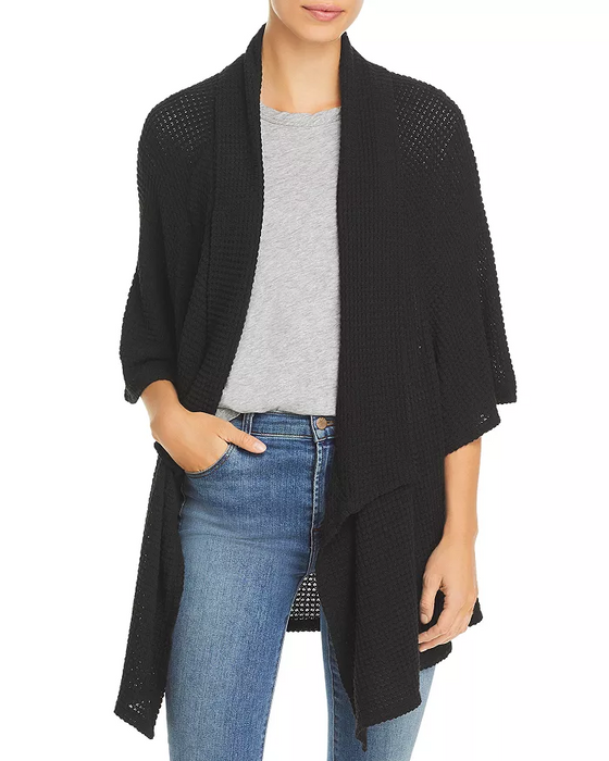 STATUS by CHENAULT Textured Cascade Front 3/4 sleeve Cardigan large in black $68