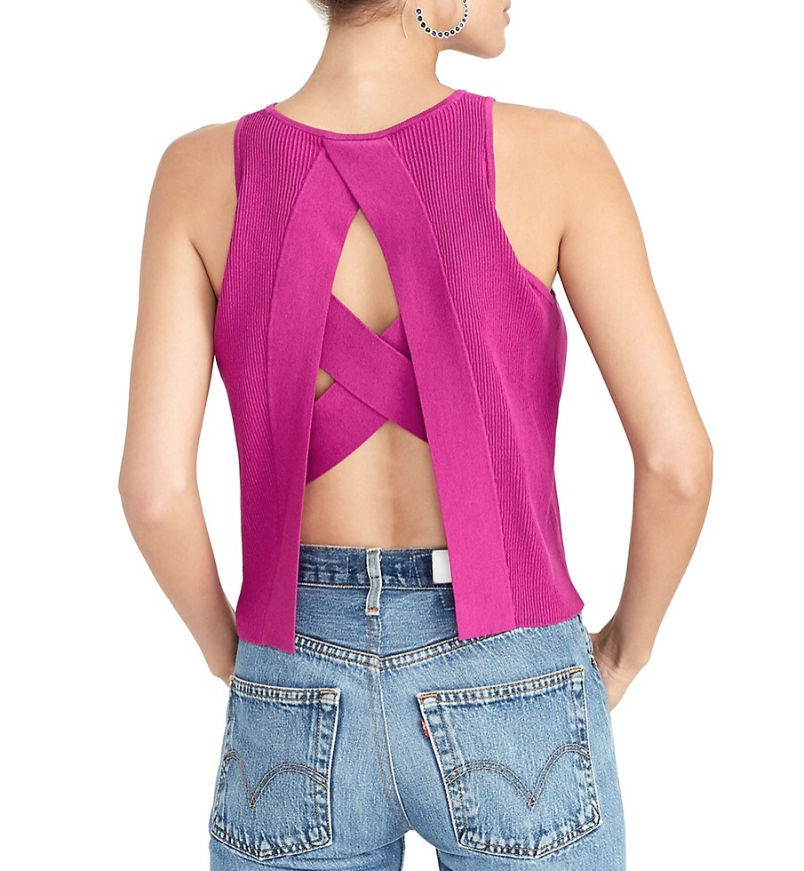 Rachel Rachel women's Roy Cross Back sleevelSweater Top Jasmine Pink Size S $110