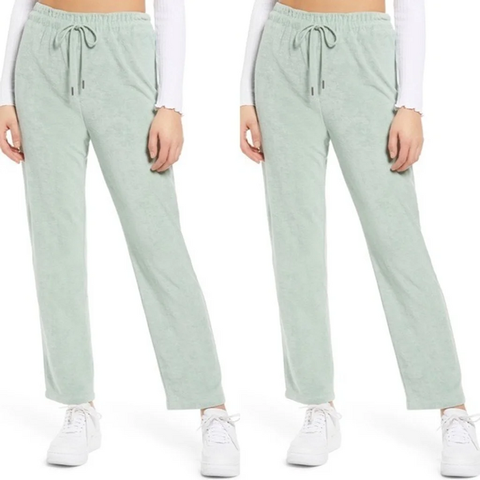 WAYF Evangelista Drawstring Utility Lounging Terry Joggers In Sage Size M