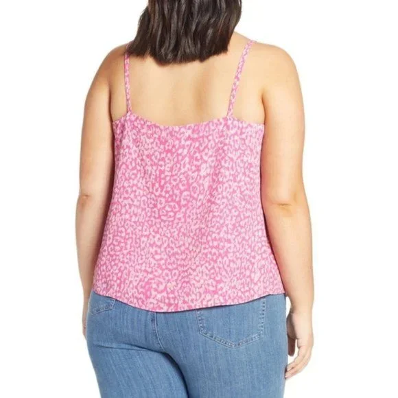 Leith Nordstrom Pink Leopard V Neck Camisole Lined Cami Tank Top Size S