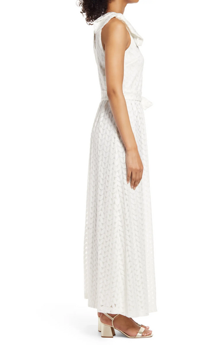 Donna Ricco New York Women's White Belted Bow Shoulder Lined V-Back Maxi Dress 4