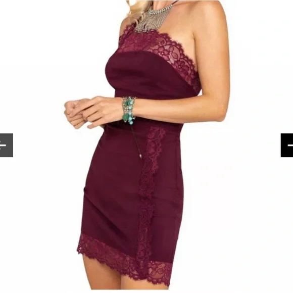 Free People Intimately Maroon Premonitions Bodycon One Shoulder Dress Size XS