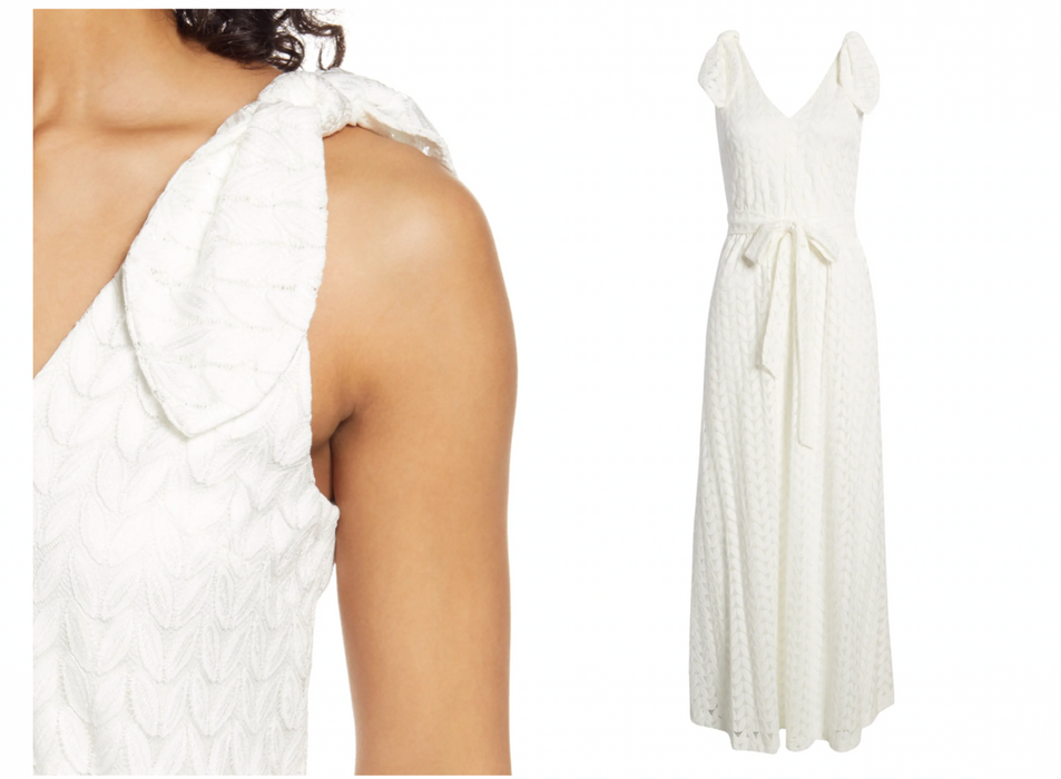Donna Ricco New York Women's White Belted Bow Shoulder Lined V-Back Maxi Dress 4