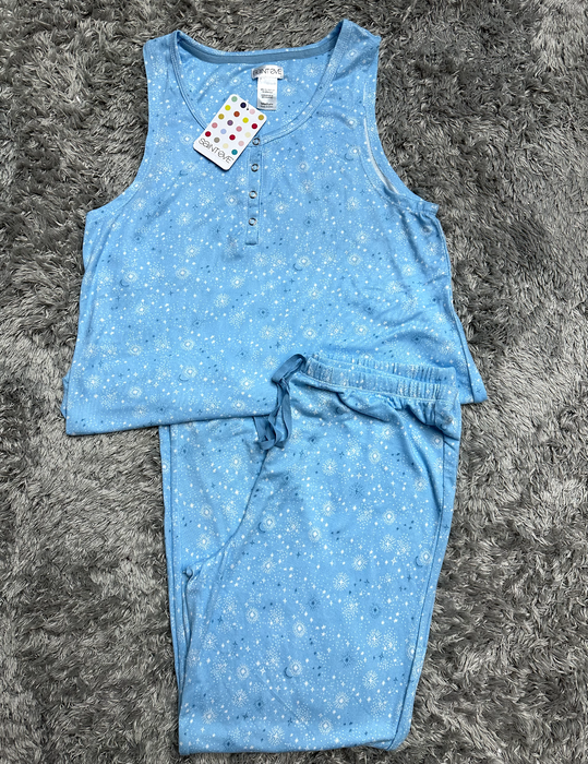 Saint Eve Women's  Stars Snap Neck Pajama Tank and jogger  Medium  in blue