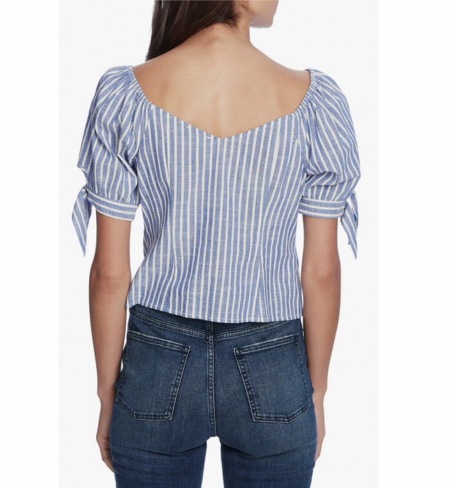 1.State women's Riviera Striped Tie-Cuff Top Blue Size S