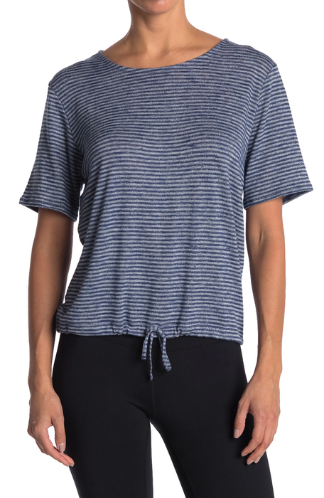 Z By Zella Luna Stripe Drawstring Hem T-Shirt In Green Blaze Size S