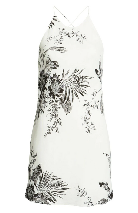 Leith Women's Sleeveless Drape Back Minidress In Ivory Floral Size XL