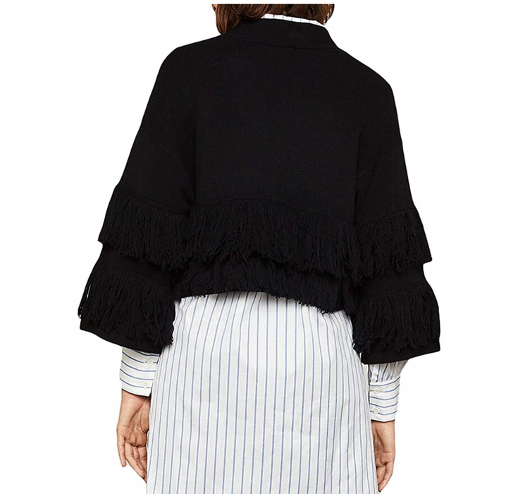 BCBGMAXAZRIA Women's Fringe Trimmed Cropped Cardigan In Camel Brown Size M $260