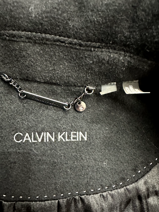 Calvin Klein Single Breasted Cashmere Wool Blend Reefer Coat Black Size 6 $400