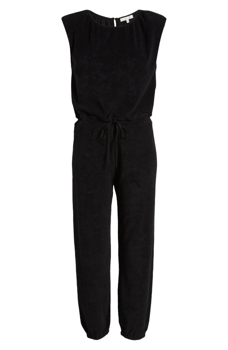 WAYF Woman's Hayden Padded Shoulder Terry Jumpsuit Beige Ecru Size XL