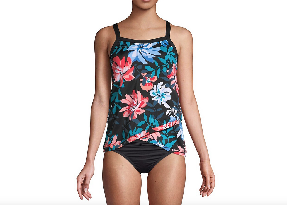 Penbrooke Bloom Town Crossover Hem Tummy Control Tankini One Piece Plus Size 20W