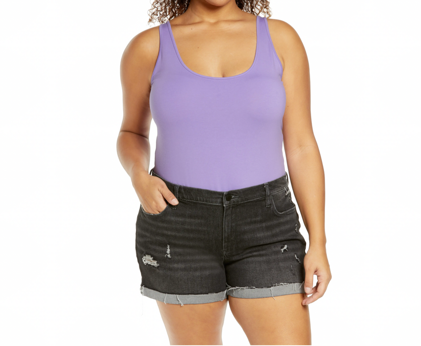 BP. Women' Bodysuit Double Scoop Stretch Cotton Bodysuit Scoop Neck Plus Size 1X