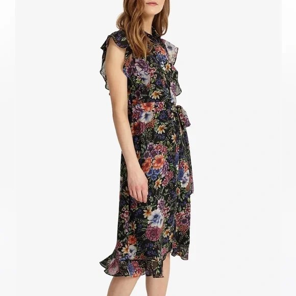 Phase Eight Women's Riley Belted Buttons Ruffle Dress In Floral Size 14US $239