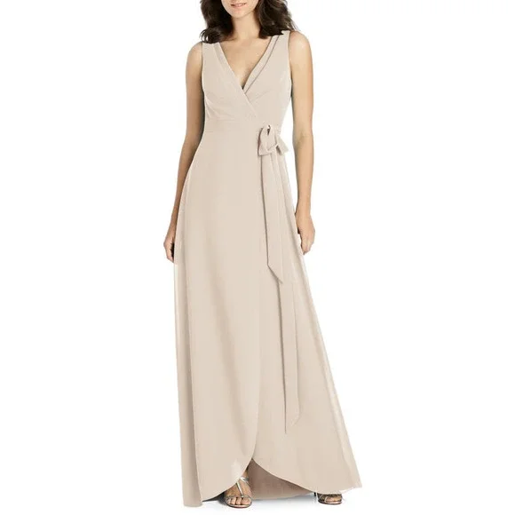 Jenny Packham Bridesmaids Wrap Gown Sleeveless V-Neck Tulip Cameo Size 14 $249