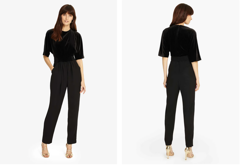 Phase Eight Women's Short Sleeve Velvet Top Jumpsuit Black Size 10 US/ 14UK $230