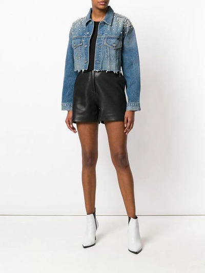Grlfrnd Eve Cosmic Ray Pearl Embellished Denim Trucker Jacket $460 size M