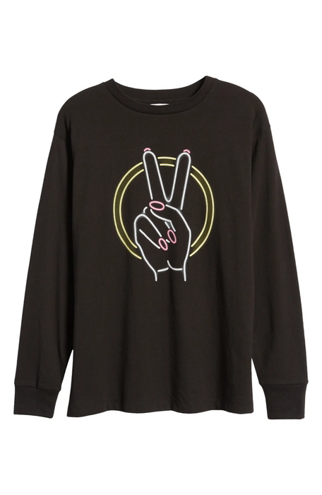 Bp. Women's The Time Is Now Graphic Long Sleeve Tee, Size Small - Black