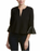 BCBGMAXAZRIA Valari Knit Top Faux Leather Ruffle Sleeve In Black Size M $190