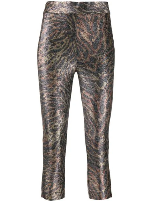 GANNI   Tiger Print Metallic Jersey Crop Pants In Black size 36 $160