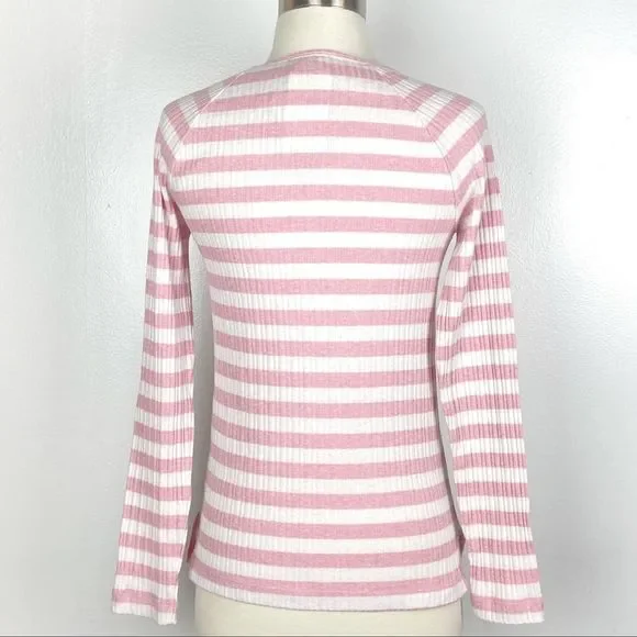Lucky Brand Women's Lace Up Henley Top In Pink White Stripe Size M