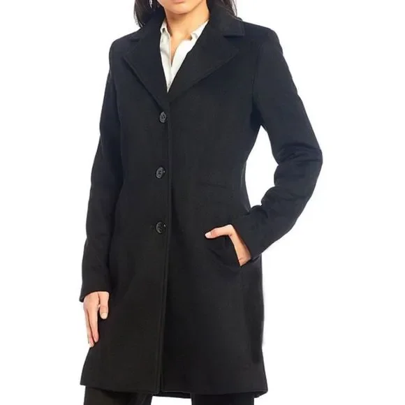 Calvin Klein Single Breasted Cashmere Wool Blend Reefer Coat Black Size 6 $400