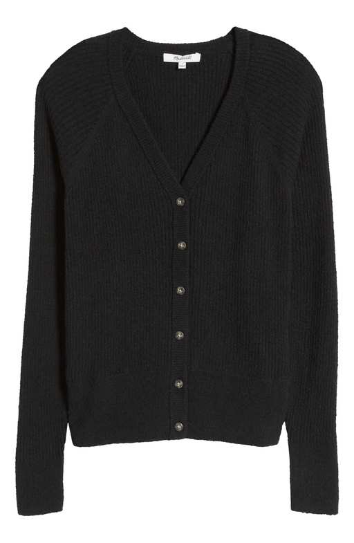 Madewell Women's Maysville V-Neck Button Cardigan Sweater Black Size M NWT