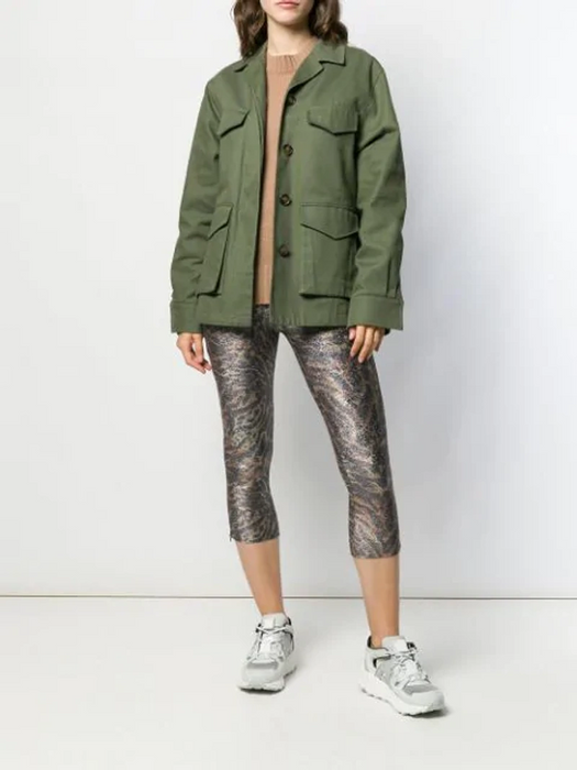 GANNI   Tiger Print Metallic Jersey Crop Pants In Black size 36 $160