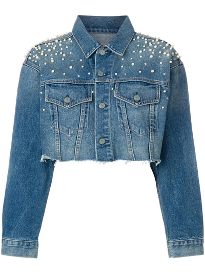 Grlfrnd Eve Cosmic Ray Pearl Embellished Denim Trucker Jacket $460 size M