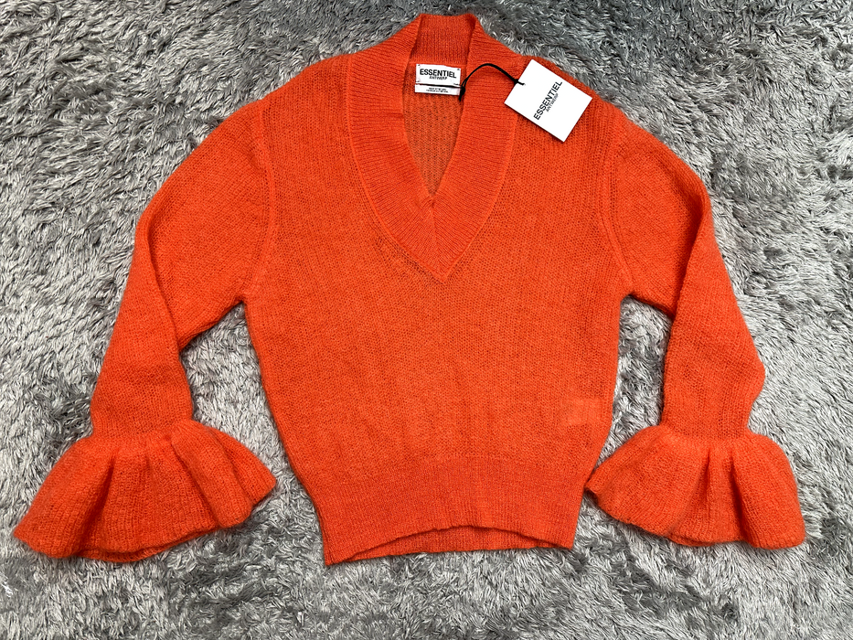 Essentiel Antwerp Chester Mohair & Wool Blend V Neck Sweater Orange Size M $360