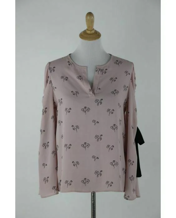 IVANKA TRUMP $143 Ruched Sleeve Printed Top Size L in pink