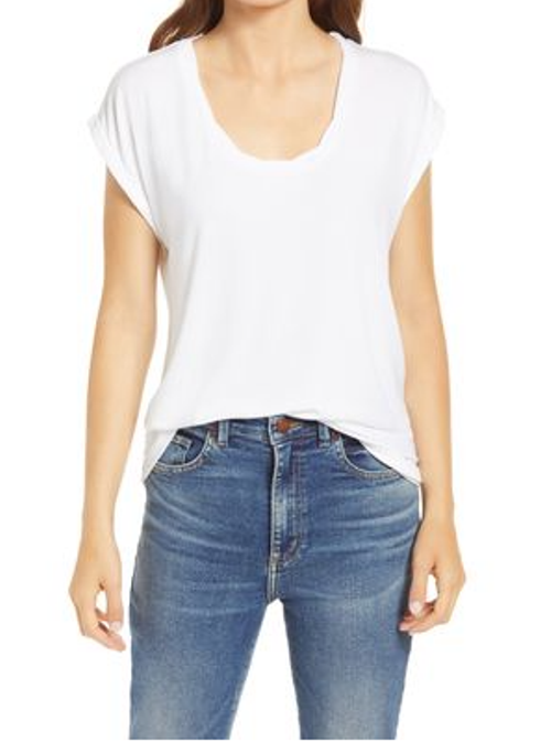 Treasure & Bond Women's  T Shirt size S Scoop Neck Twist Detail Tee White