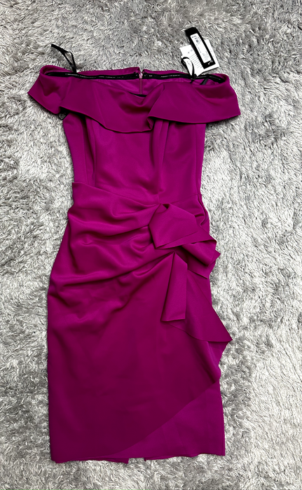 XSCAPE Short Scuba Off-the-Shoulder cap Dress with Ruffle Size 8 New in orchard