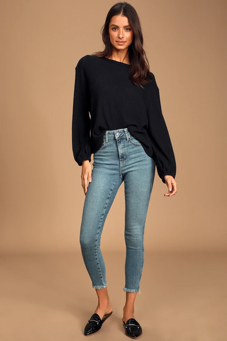 LULUS Jack of All Trades Black Waffle Knit Backless Top size S