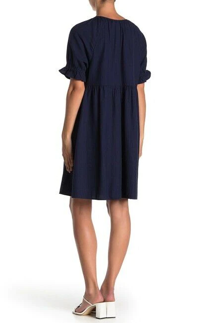 Susina Women Size XXS Cotton Baby Doll Peasant Style Dress Navy Blue Fits AS S