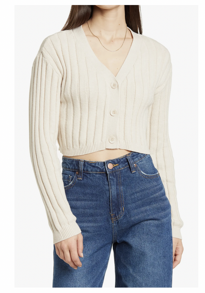 Abound Long Sleeve Ribbed Cardigan In Beige Oatmeal Light Heather Size XL