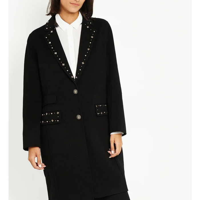 The Kooples $900 Women's Long Sleeve Studded Wool Coat In Black Size 34