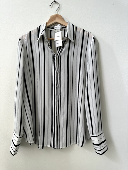 Club Monaco Long Sleeve Tonal Edge Striped Silk Shirt In Black/White Size L NWT