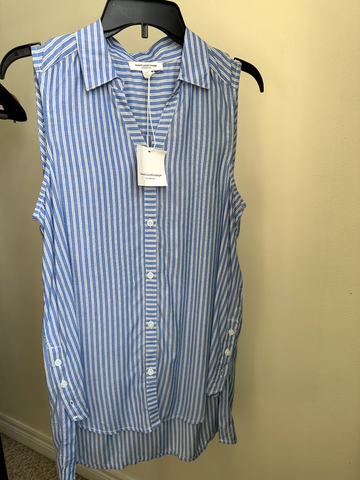 Beach Lunch Lounge Women's Sleeveless Top Side Buttons Blue/White Stripe Size XS