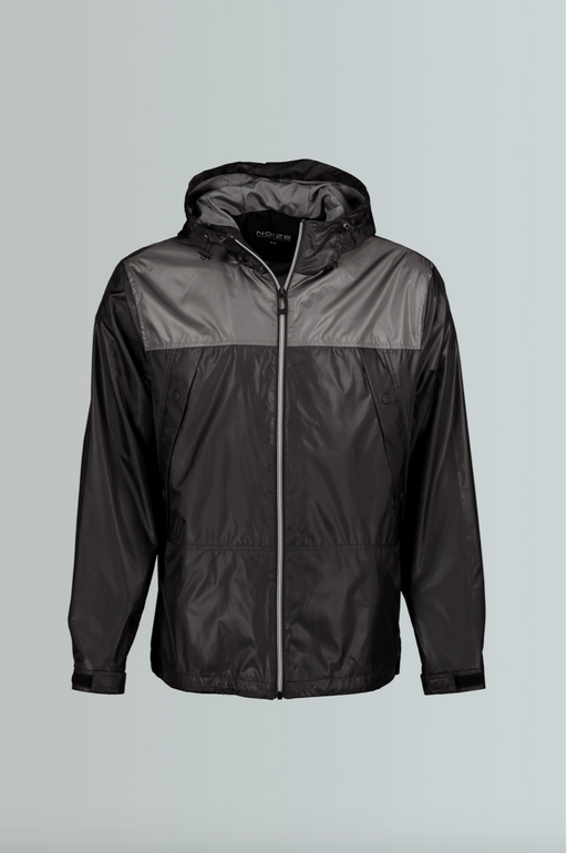 Noize Men's Oden Hooded Zip Up Windbreaker In Black/Grey Colorblock $198
