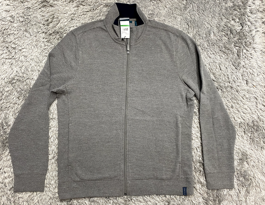 Perry Ellis men Mesh  Rib-Knit zip cardigan in grey Size L