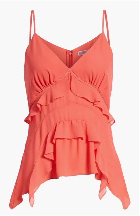 Chelsea28 Size XL  Tiered Trim Tank Top V-neck Sleeveless Blouse $69 red cayenne