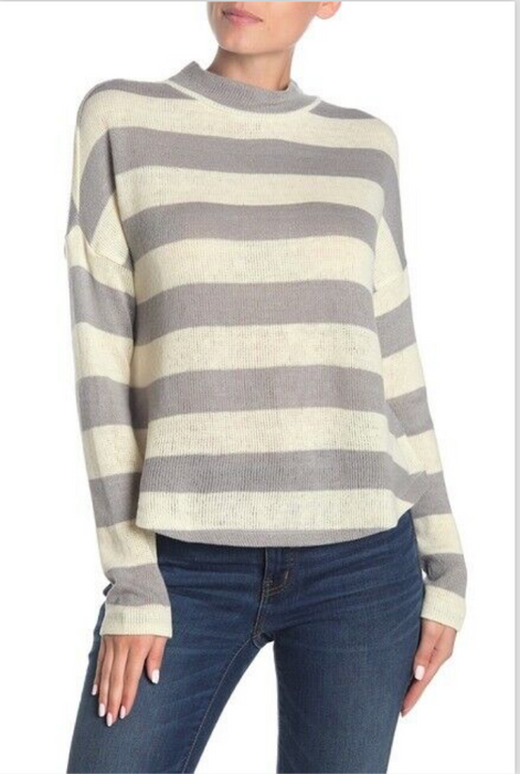 Socialite Striped Mock Neck Dolman Sleeve Sweater Heather Grey Size XL