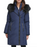DKNY Women's Faux Fur Trim Puffer Jacket In Navy Size S $350