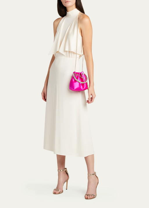 PRADA  Wo Highneck Drape-Side Midi Dress Ivory $1765  IT size 40 ( DIRTY)